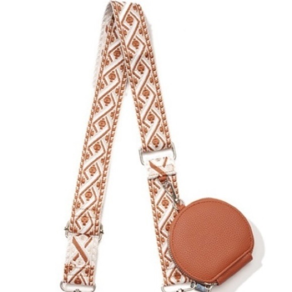 New!Camel Tan VEGAN LEATHER CROSSBODY DUO WALLET HANDBAG - Picture 4 of 7